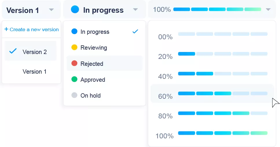 Deliver new versions, set status and share progress