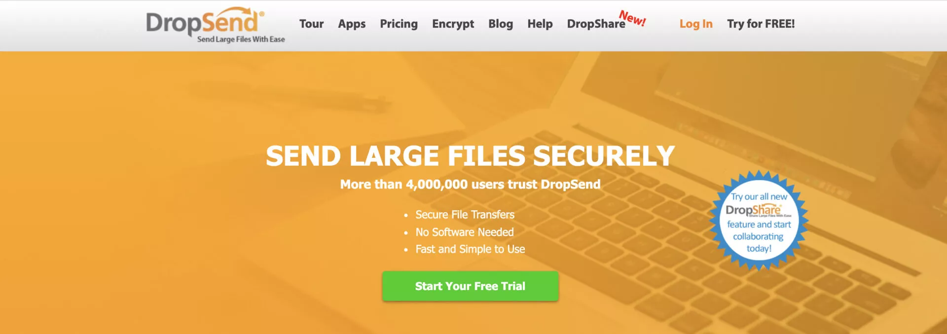 dropsend to send large files securely