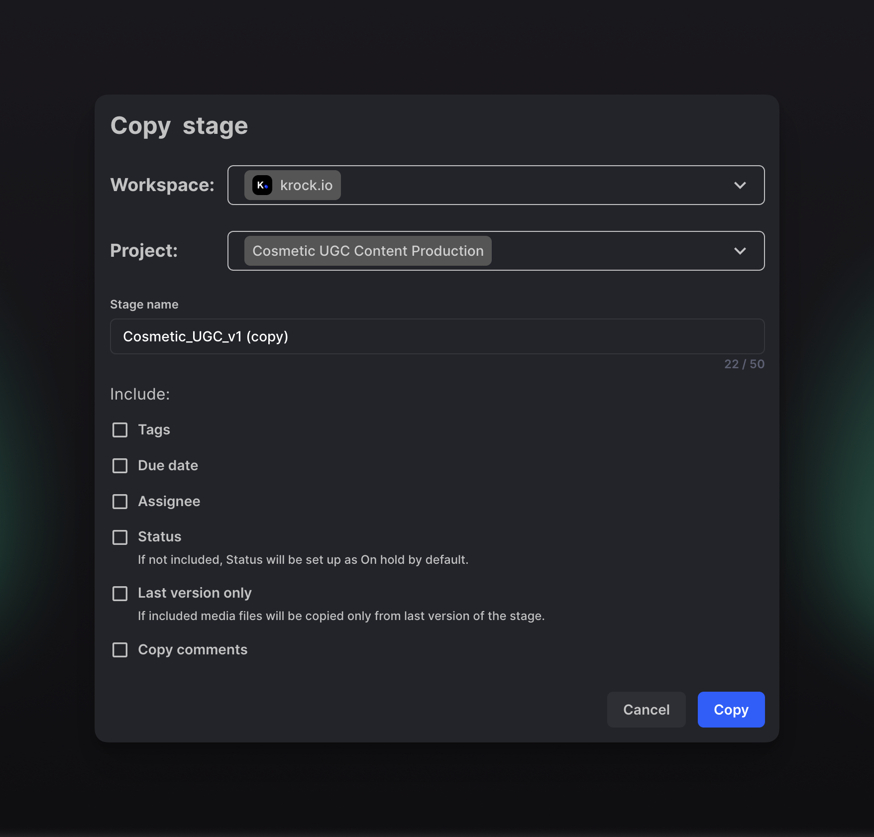 Copy Stage Settings Krock.io