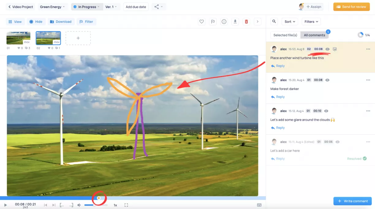 Drawing annotations above videos