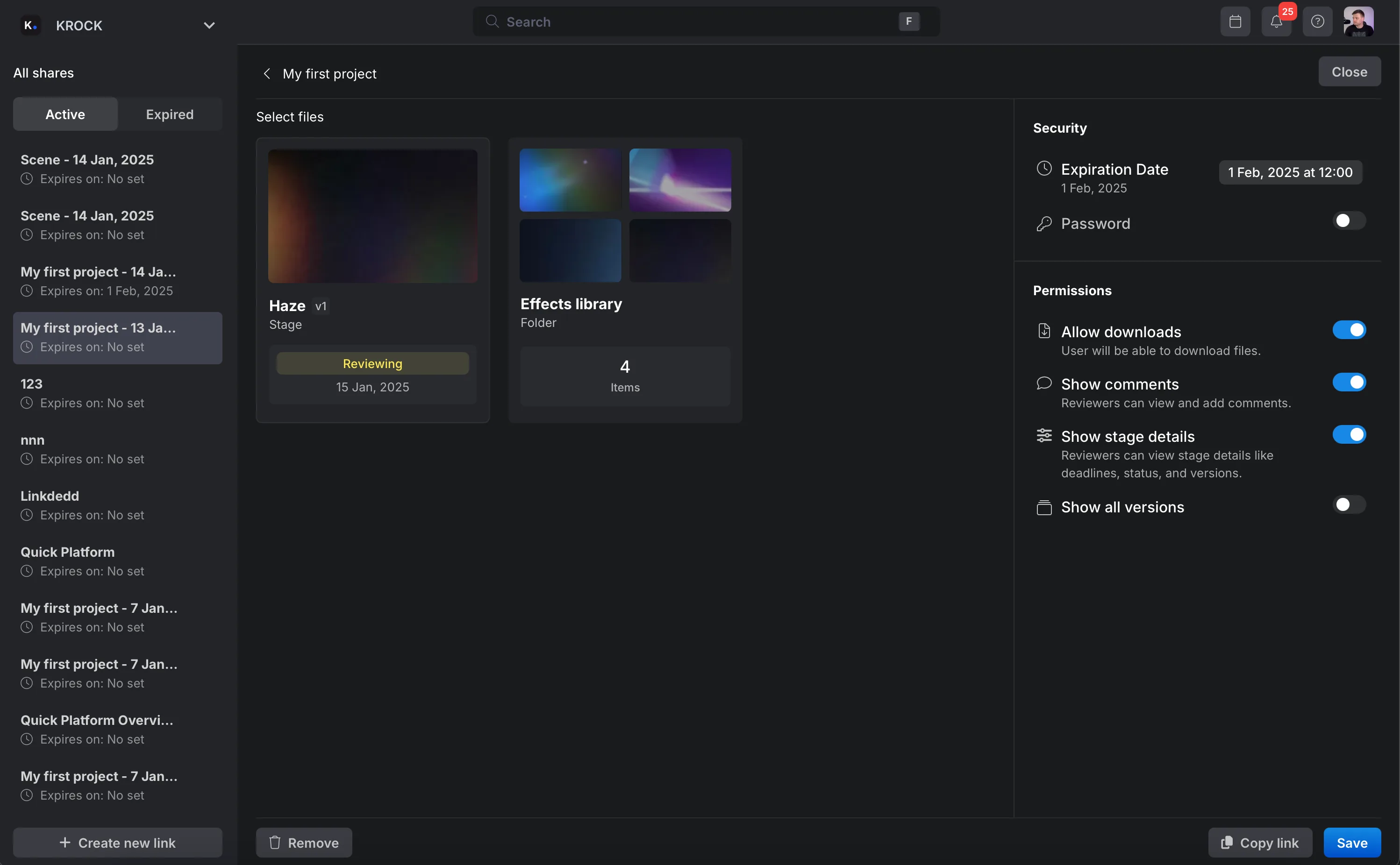 KROCK - Share Project with unregistered users
