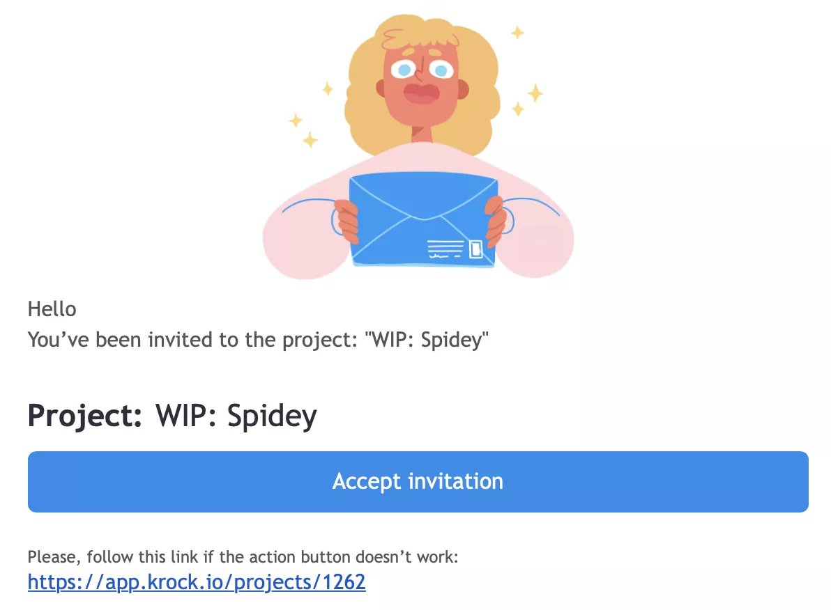 Email invitation to join project in Krock.io