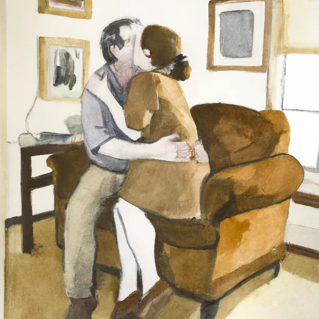 Storyboard AI Framing Promt - Medium shot, Man and woman kissing in the living room