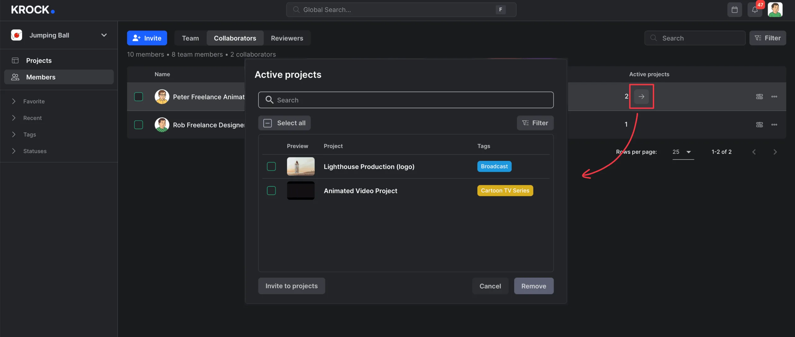 Manage Active Projects in KROCK