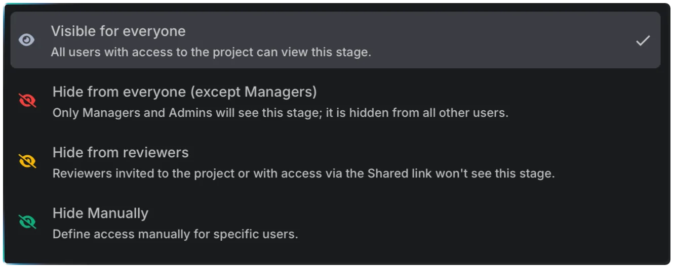 Stage visibility settings Krock