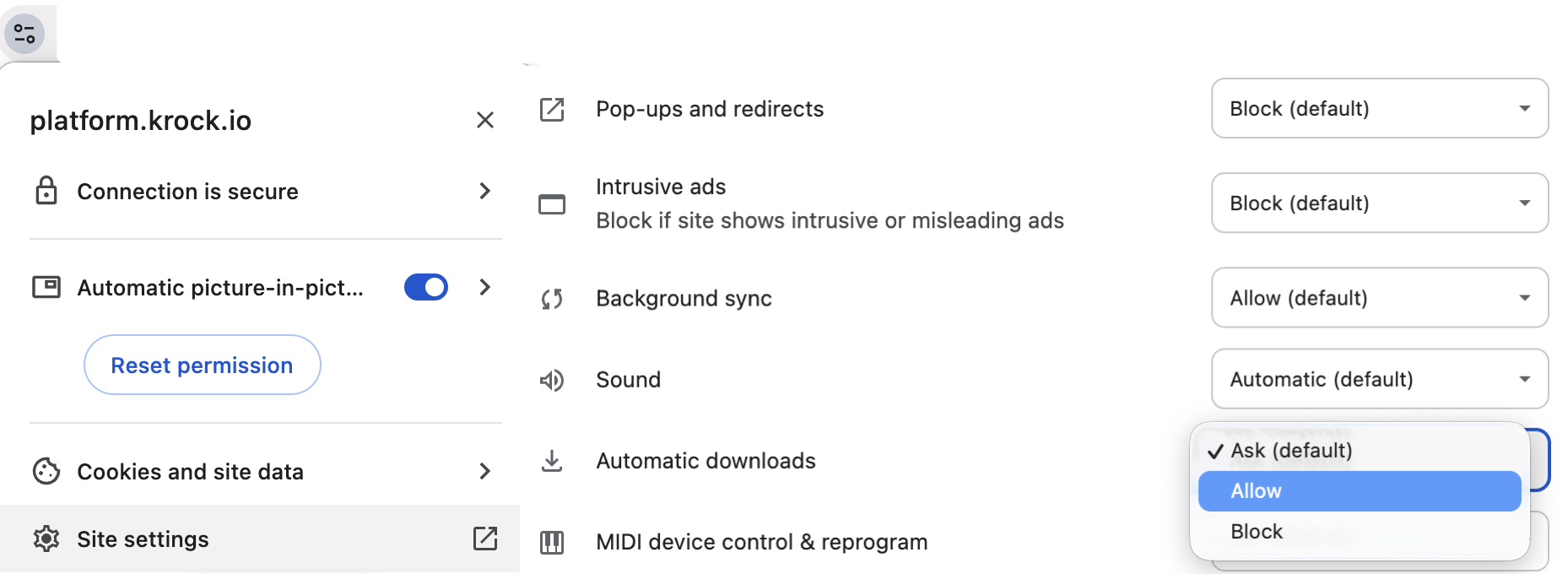 Chrome Browser Allow downloads