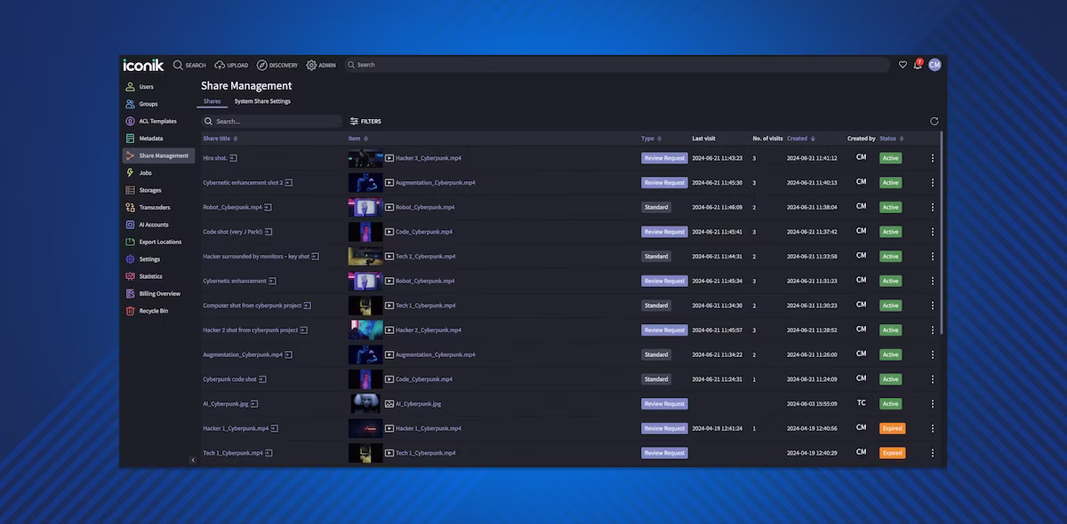Iconik asset management UI
